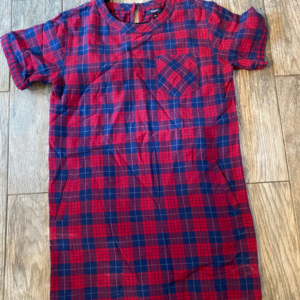 MADEWELL T shirt plaid dress with pockets